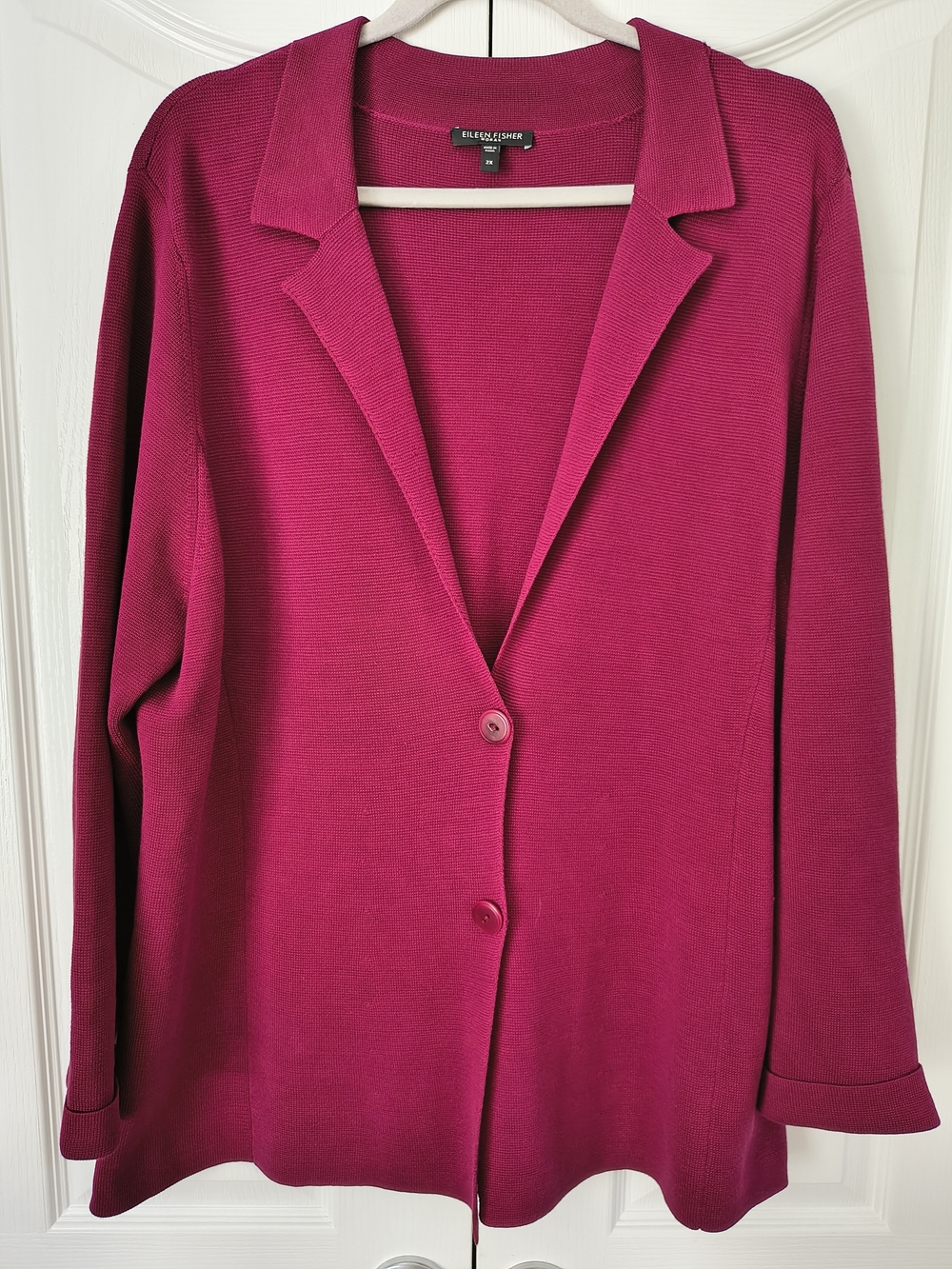 Eileen Fisher Open-Front Silk Cotton Knit Blazer Cardigan Burgundy